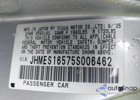 2005 Honda Civic Lx from USA, damaged, VIN JHMES16575S006462